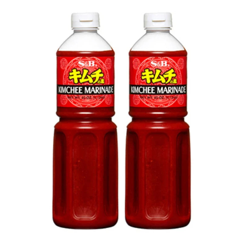 S&B Kimchi Marinade Sauce Mix with red chili pepper in dry grocery packaging, ideal for adding spicy flavor to kimchi dishes