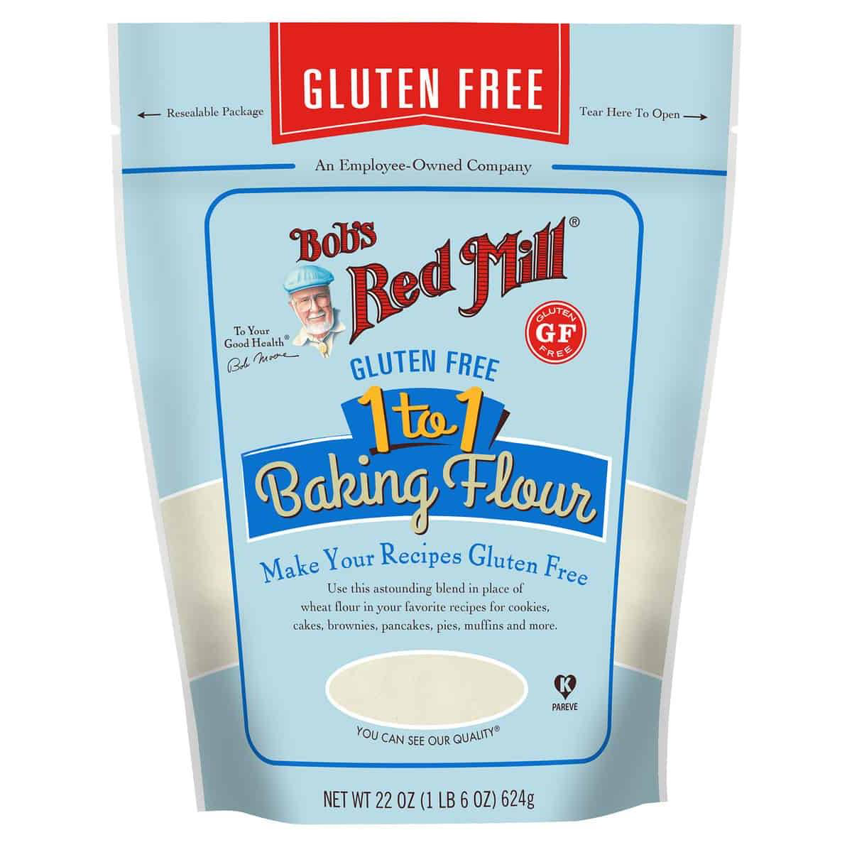 Bag of Bob's Red Mill gluten-free baking flour, healthy grocery product, showing the packaging with product name and brand logo.