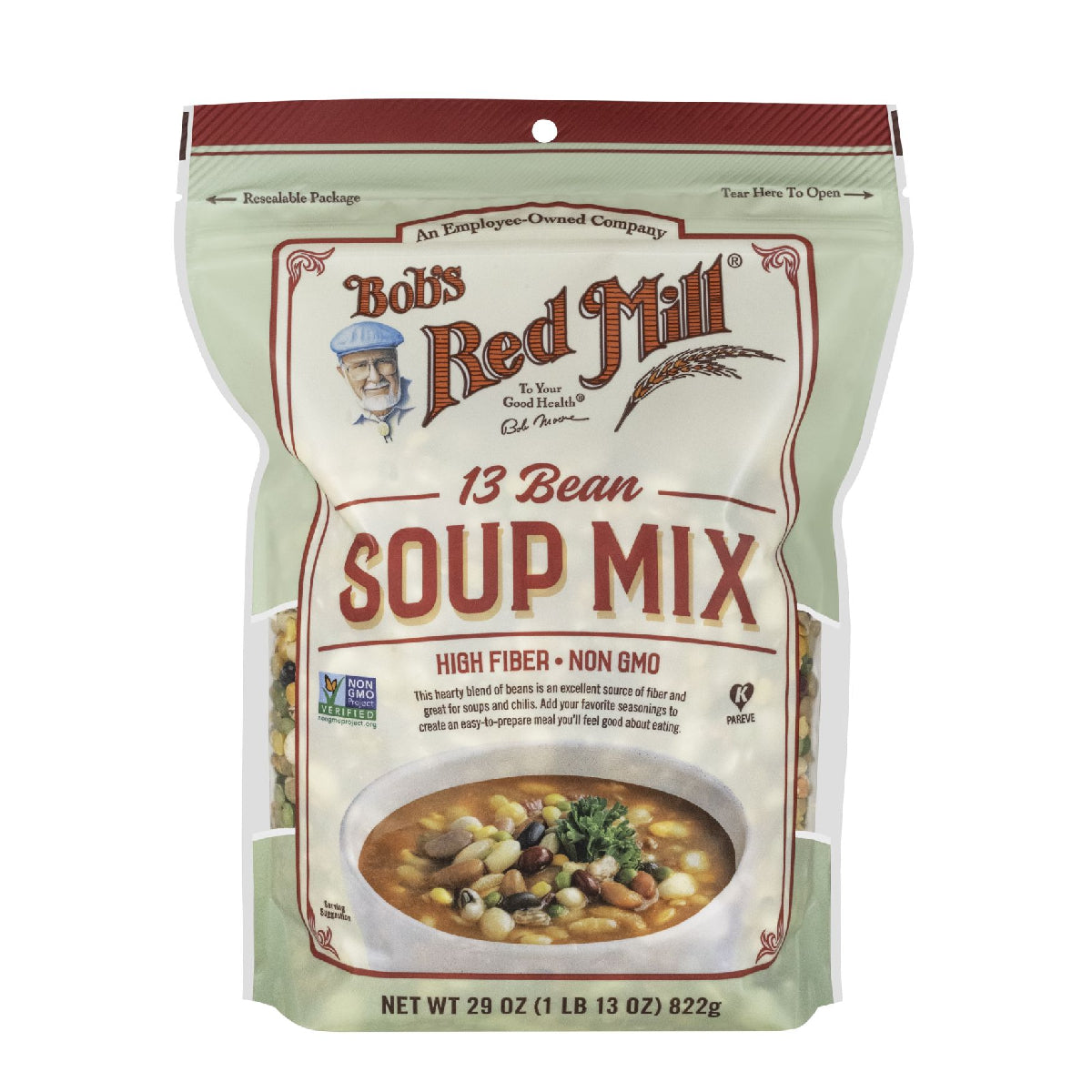 Bob's Red Mill Bean Soup Mix in a bag, showing the colorful dry bean and grain mixture for making hearty soup.