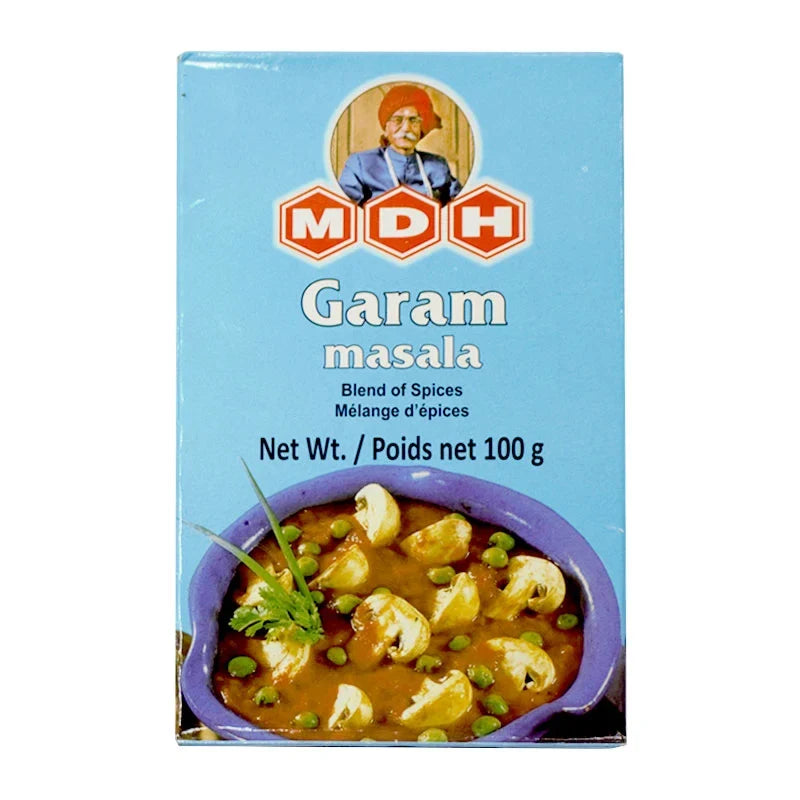 MDH Garam Masala 100g jar showing colorful blend of spices in a clear container for dry grocery use