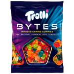 Colorful Trolli Bytes confectionery snacks in bright packaging, showcasing fun, chewy gummy candies from the Trolli brand.