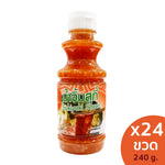 J-LEK Jae Lek Suki Sauce bottles, 240g each, arranged in a pack of 24, showcasing the dry grocery product in clear bottles.