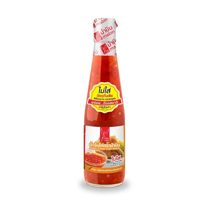 MABIN Sweet Chilli Sauce 340g bottle featuring vibrant red chili and sweet sauce, ideal for dipping or cooking.