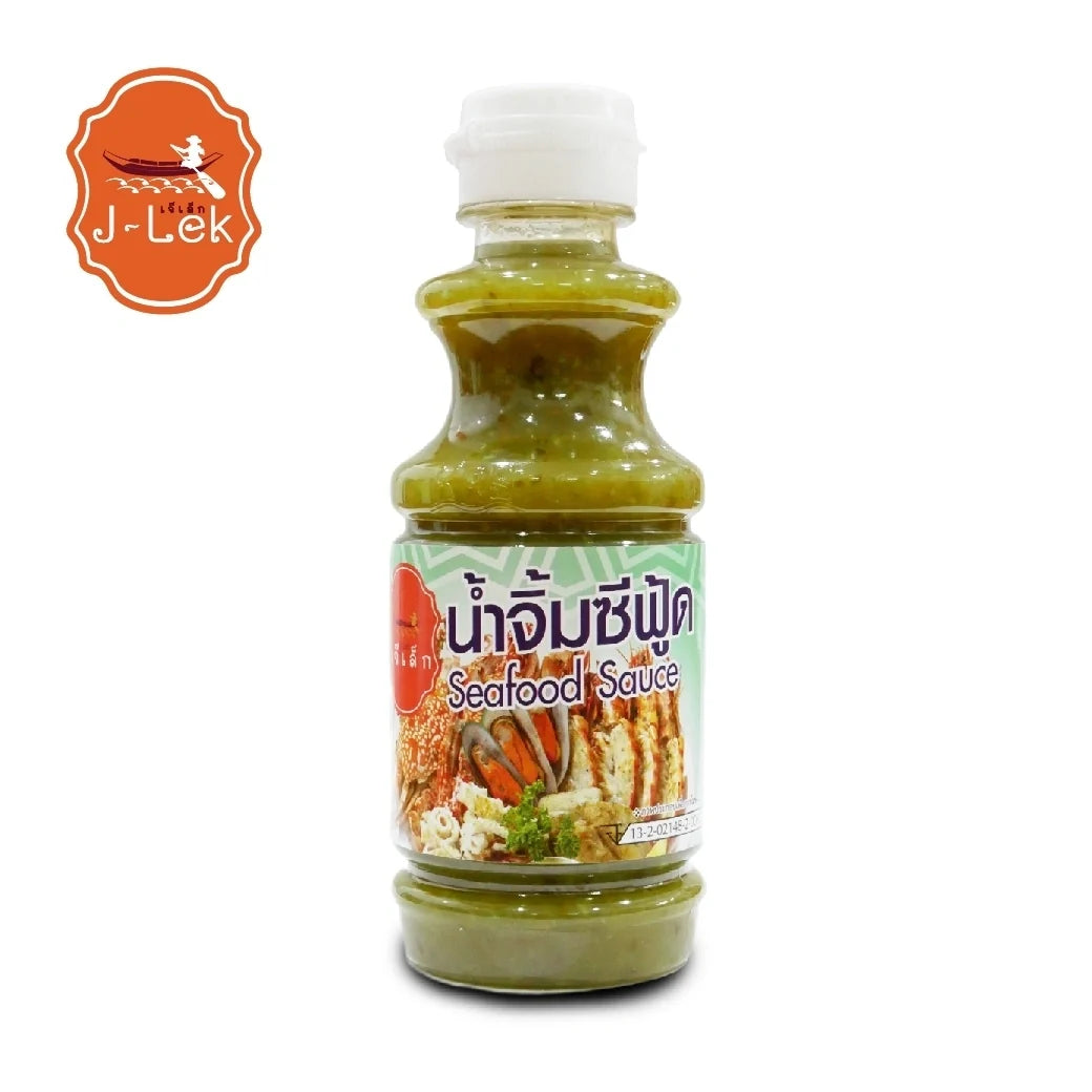 J-lek Jae Lek seafood sauce in a 250g plastic bottle, ideal for enhancing seafood dishes in dry grocery cooking.
