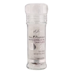 Tartufi brand sea salt with dried truffle, coarse-grained salt with black truffle pieces, ideal for gourmet cooking and seasoning.