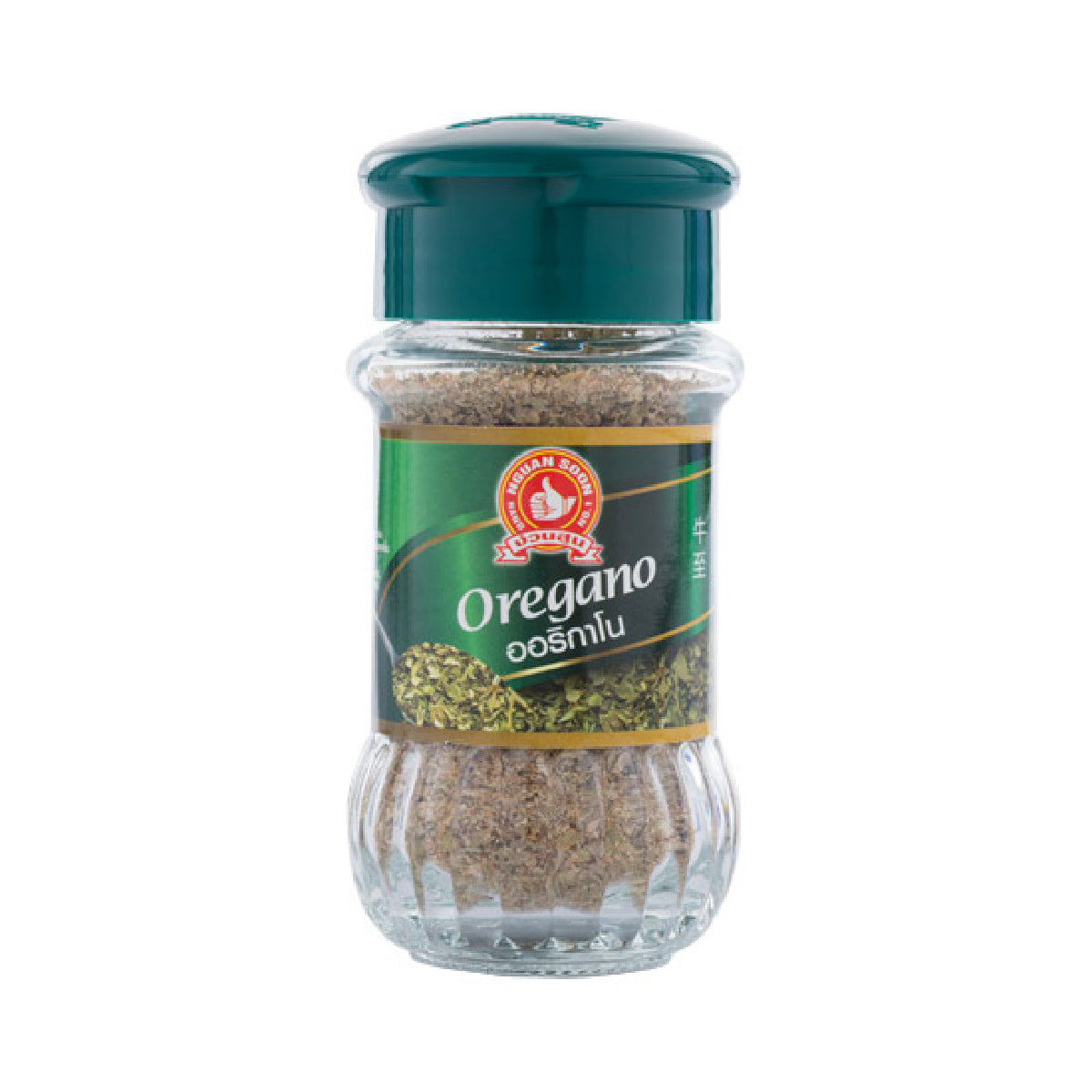 Dried Nguan Soon oregano in a clear plastic bag, ready for cooking, from the Nguan Soon grocery brand.