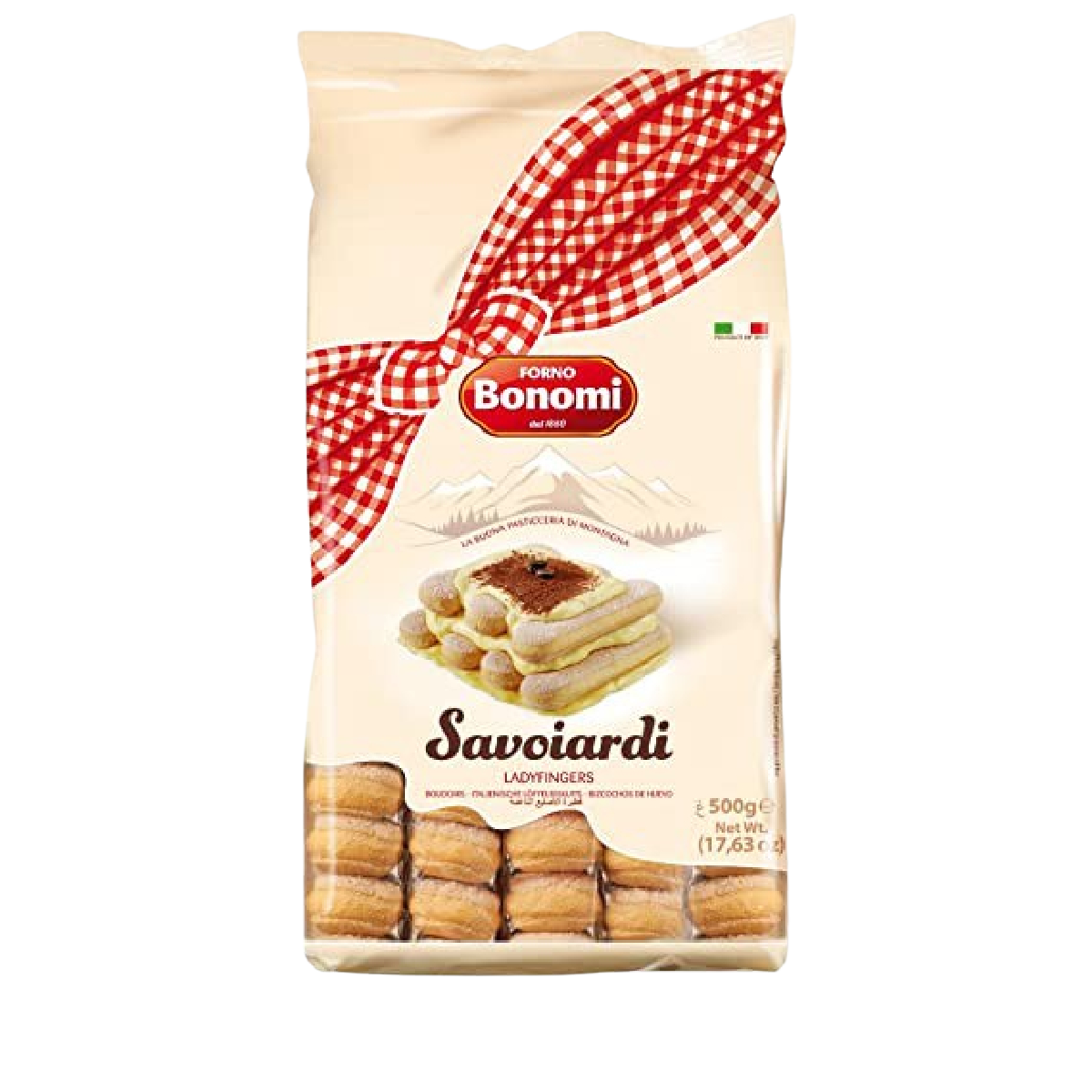 Forno Bonomi Lady Fingers, light and crispy confectionery snacks with a golden-brown color, ideal for desserts and coffee.