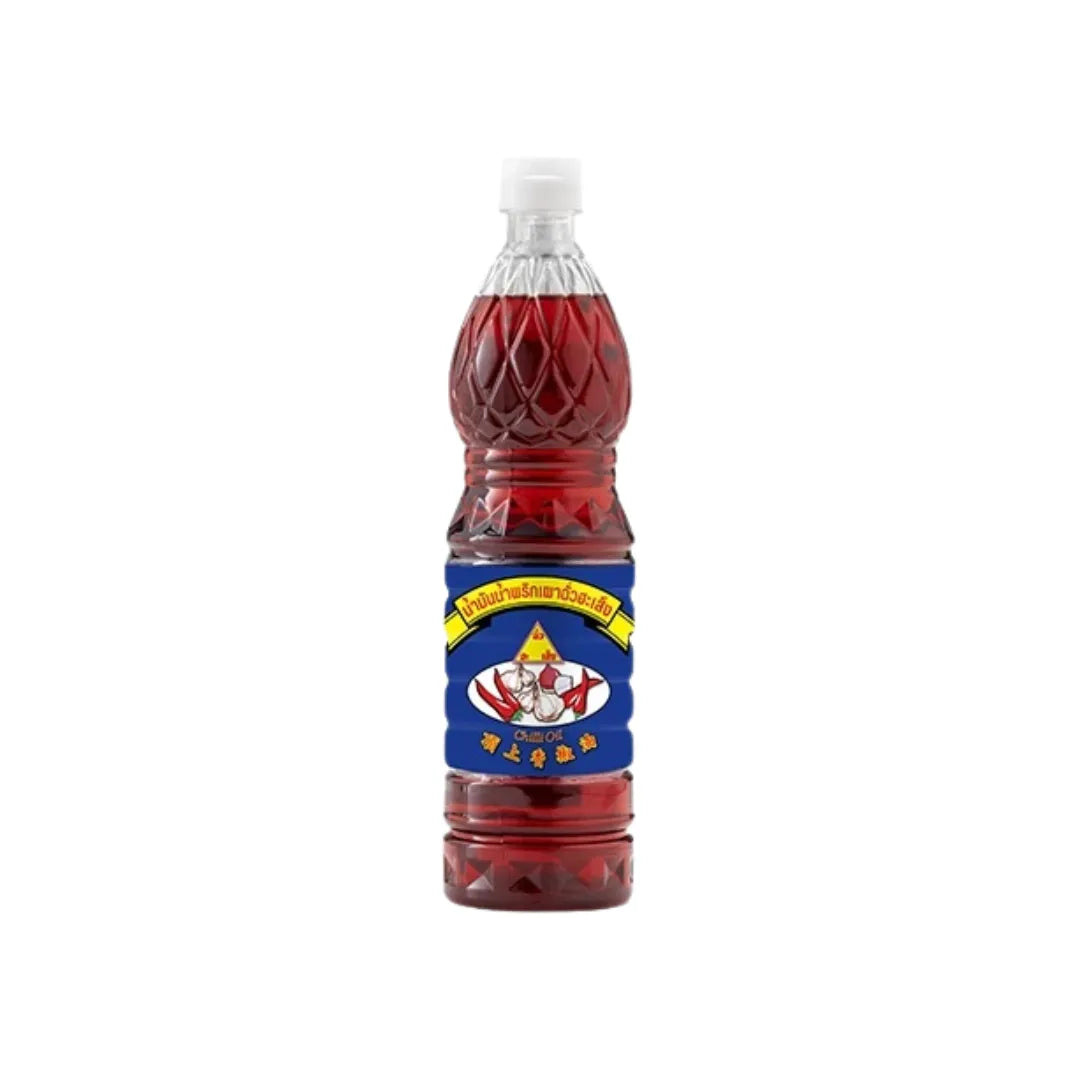 Chua HAH Seng Chilli Paste Oil 720ml in a clear plastic bottle, showing red chili paste oil brand label and product details.