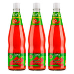 Three bottles of HI-Q Siracha Chili Sauce in 670g bottles, shown in a close-up image for dry grocery shopping.