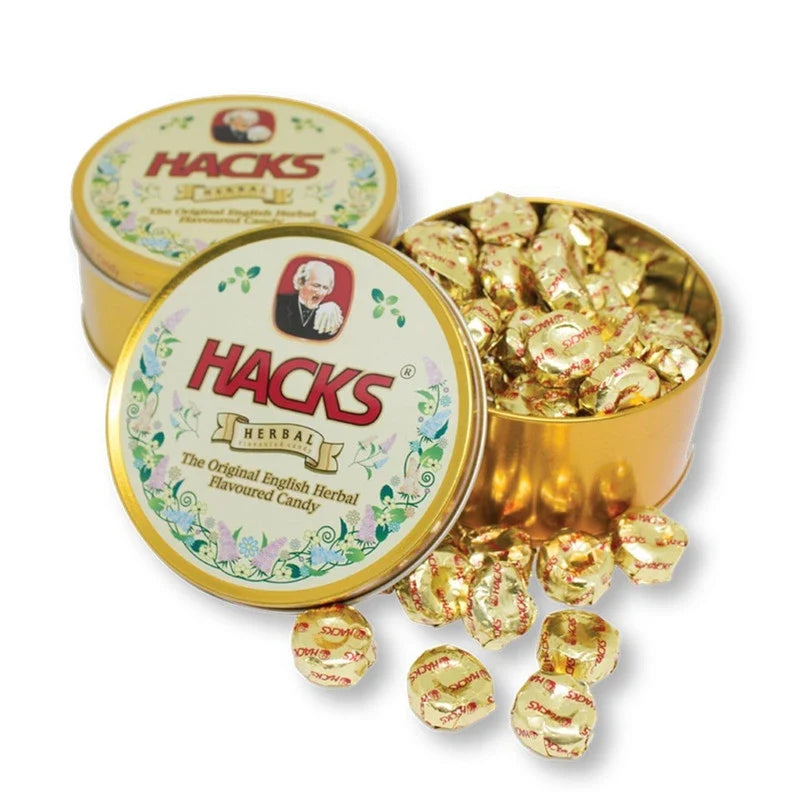 Hacks Candy English Herb dry grocery snack in 225g package, showcasing the herbal-flavored confectionery product.