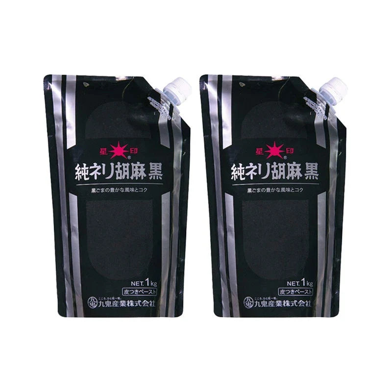 Kuki Sangyo Jun Nerigoma Kuro black sesame paste jar, Japanese roasted sesame paste for cooking and flavoring.