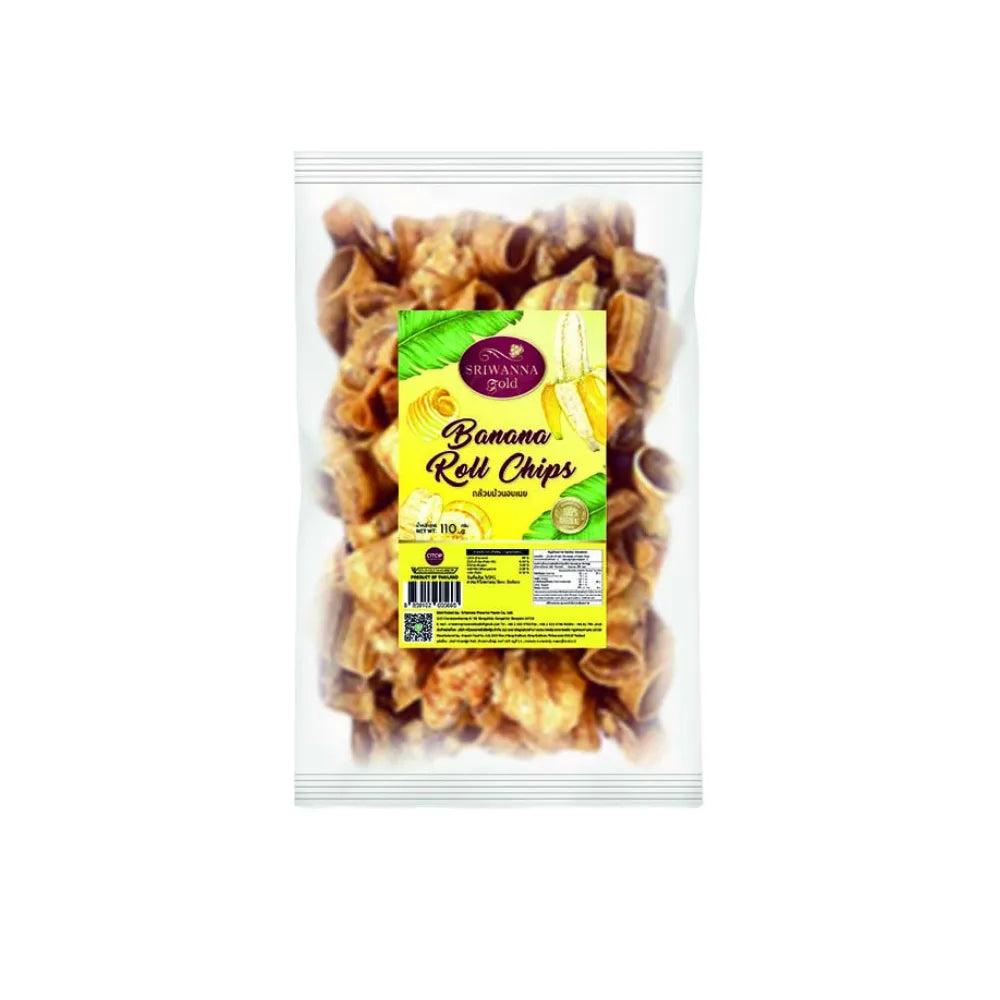 Sriwanna Gold baked banana rolls with butter in 100g package, dry grocery snack, crispy banana-flavored treats
