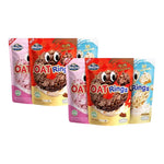 Nezline Oat Rings in assorted snack flavors, 60g, showing colorful oat ring candies in a clear bowl.