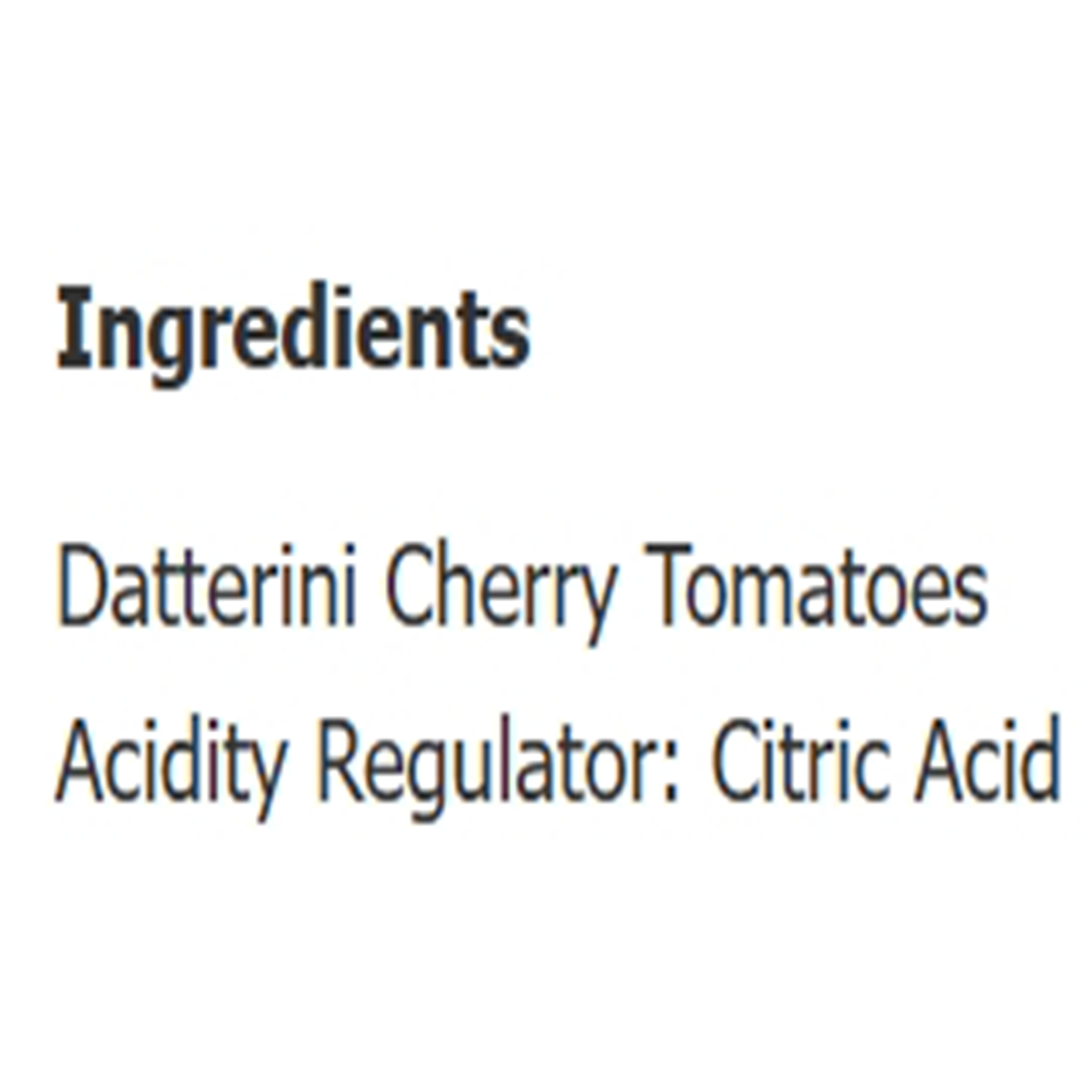 Sainsbury's Taste The Difference Italian Datterini cherry tomatoes in a grocery basket, showcasing small, ripe red tomatoes.
