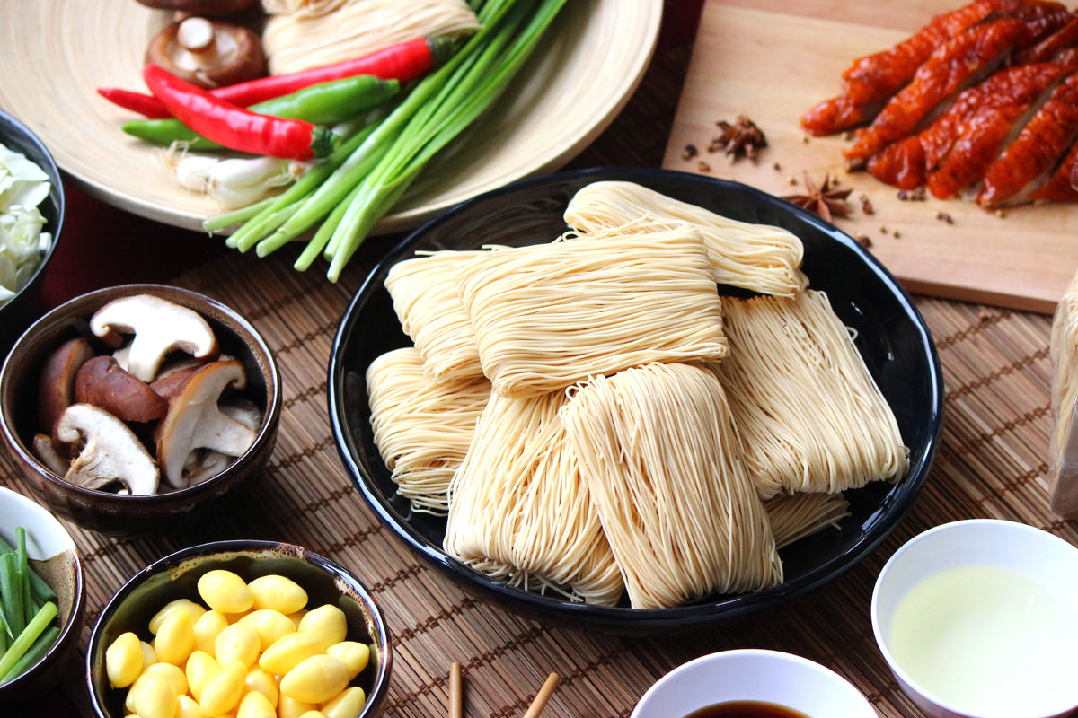 Dry grocery Rabbit Brand Hong Kong Style Noodles 200g packet, showing the packaged noodles with branding and product details.