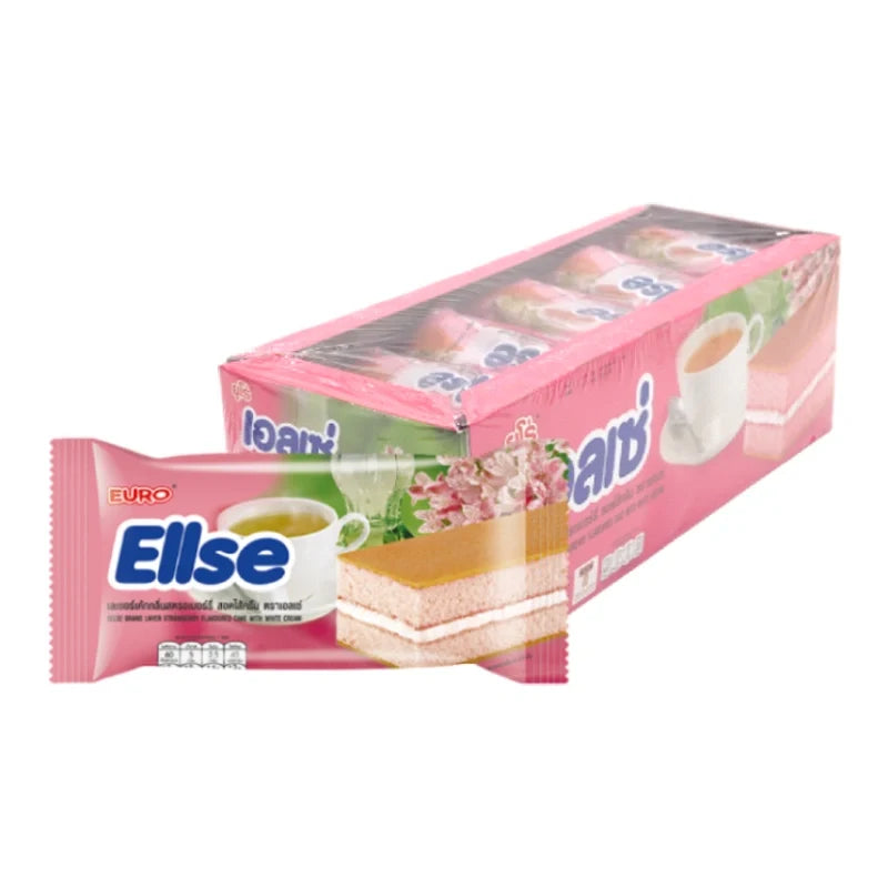 Ellse Strawberry Layer Cake snack in 15g package, dry grocery confectionery with layered cake design and strawberry flavor.