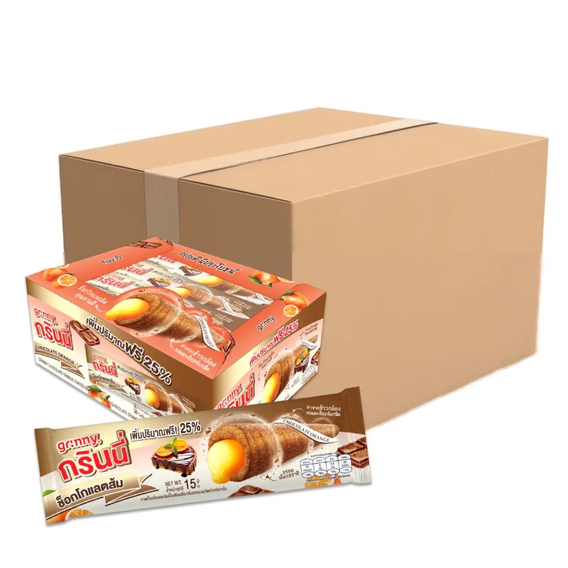 GRINNY chocolate-coated snack filled with orange cream, 15g x12, a tasty confectionery treat in dry grocery snack pack