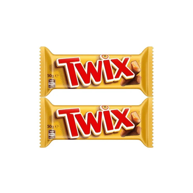 Twix Twin Sticks 50g chocolate biscuit snack in a wrapper, from the Twix dry grocery product line.