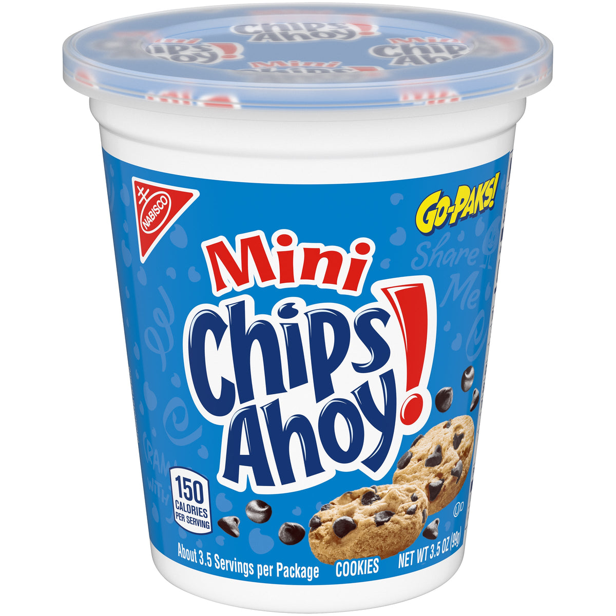 Nabisco Chips Ahoy Mini Cookies in a clear snack bag, showing small chocolate chip cookies perfect for snacking