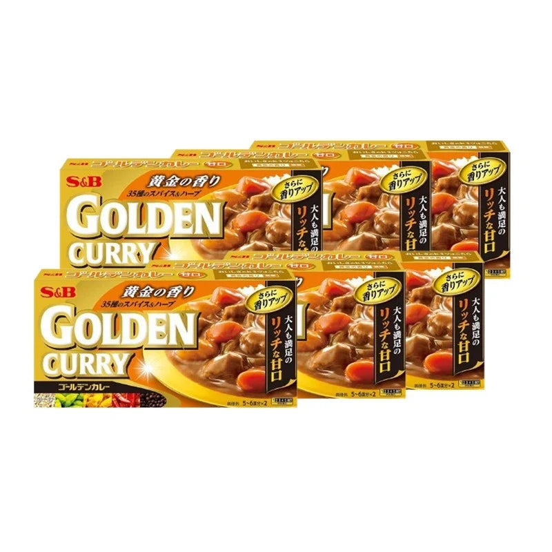 S & B Roasted Spices and Herbal Oil Mild Sweet Boxes, 198g x6, featuring colorful spice and herbal oil packaging for dry grocery.