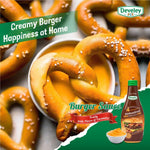 Develey Burger Sauce bottle, dry grocery product, with a label featuring mustard and sauce imagery on a white background.