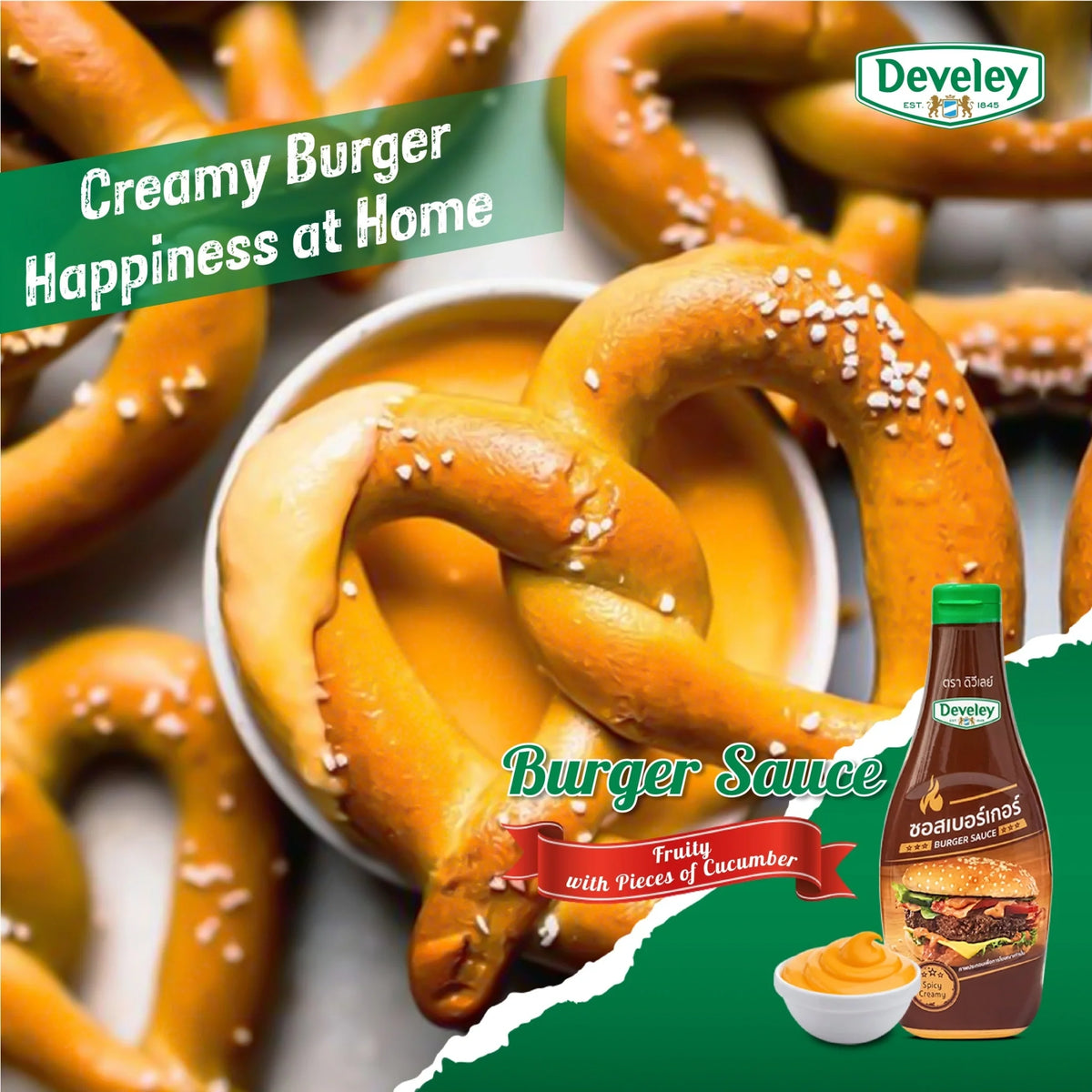 Develey Burger Sauce in a dry grocery bottle, with the label visible, ready to enhance burgers and sandwiches.
