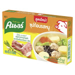 Knorr Pork Stock Cube 80g, pack of six, dry grocery product with cubes used for flavorful pork broth and cooking.