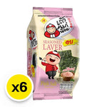Taokaenoi Seaweed Roasted Pink Salt snack pack, crispy dried seaweed snacks from TAOKAENOI in 4g x 6 packs.