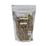 Organic white quinoa snack from Radiance Wholefoods, showing a close-up of the crispy, toasted quinoa pieces in a clear bowl.