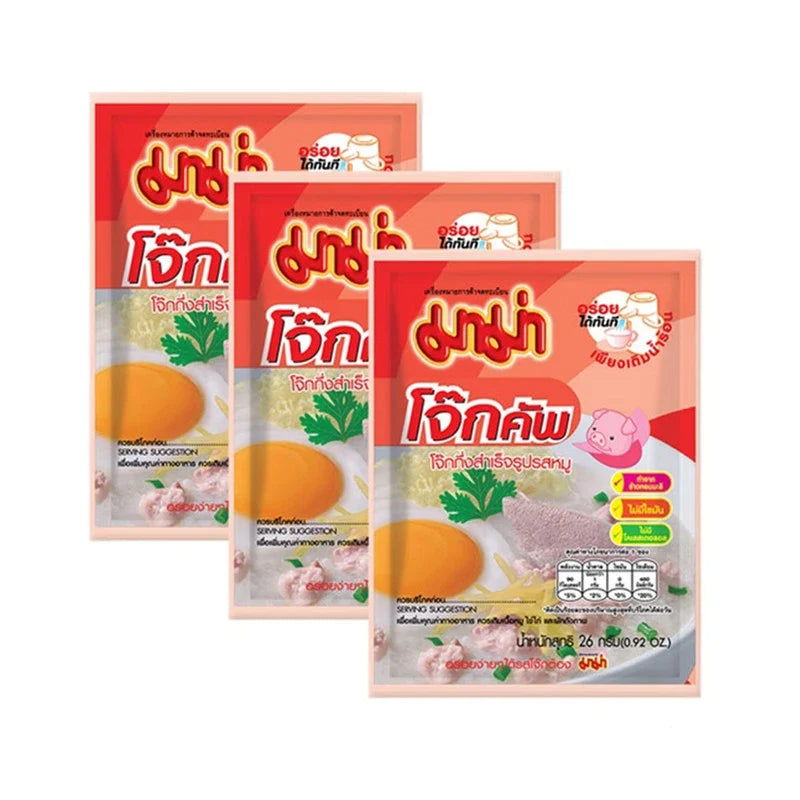 Mama Jok Cup Packets with Pork, dry grocery product by MAMA, featuring individual seasoning packets with pork flavor.