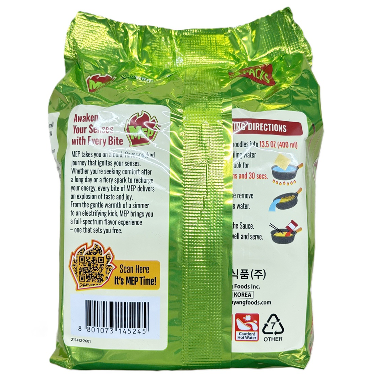Four Samyang Korean Chili Crab stir-fried packs, featuring spicy crab flavor in grocery product packaging.
