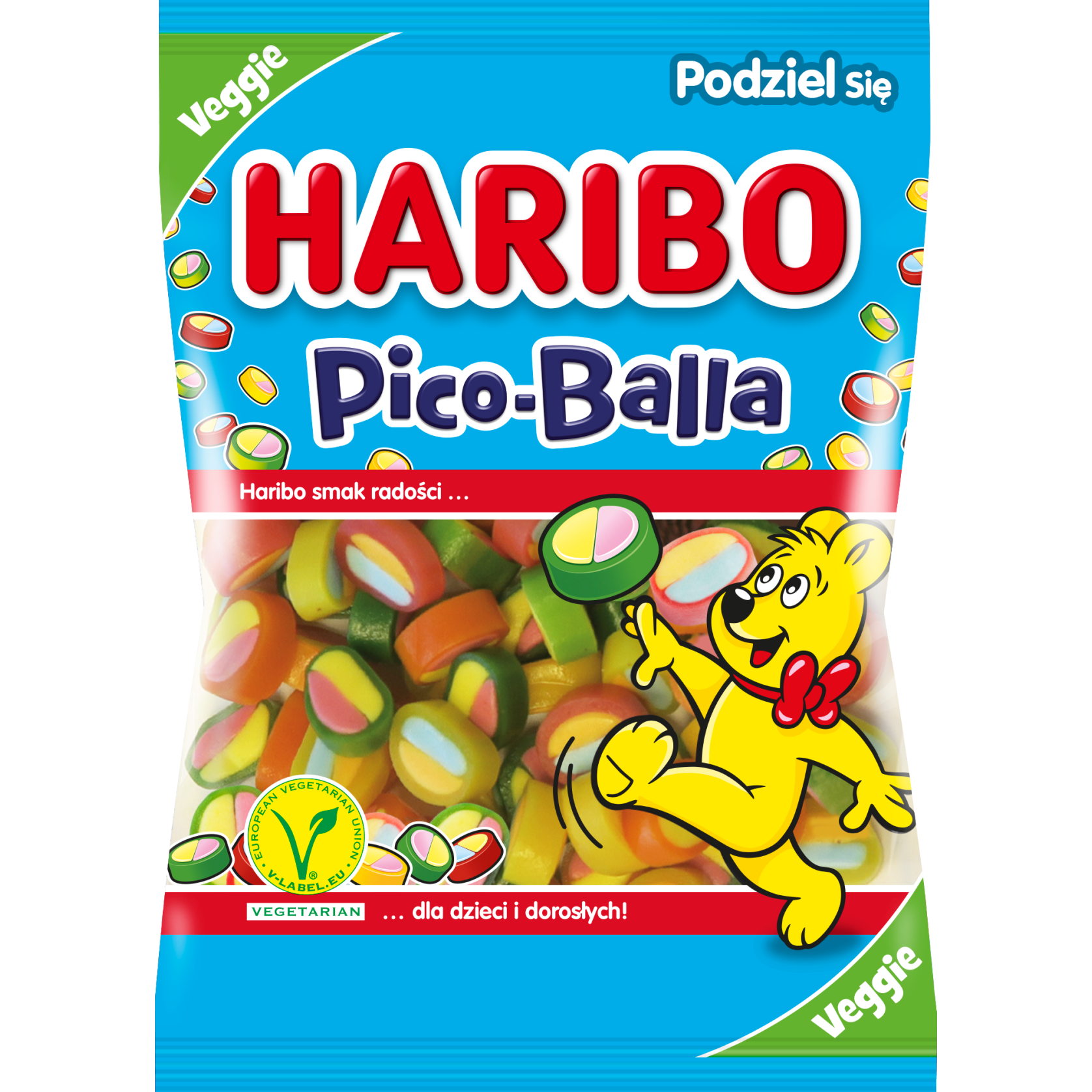 Haribo Pico Balla confectionery snacks in colorful gummy ball shapes with vibrant fruit flavors.