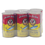 Canned Ayam Mackerel in Tomato Sauce 155g, stacked in a box, from the Ayam dry grocery product line.
