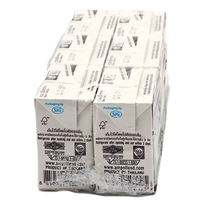 Cans of CHAOKOH Chaokho Coconut Milk 150ml, stacked in a box, for cooking and baking, in a dry grocery setting