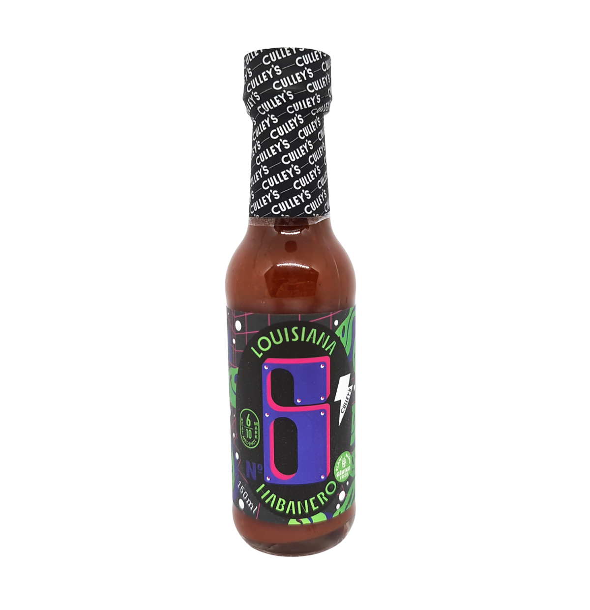 Bottle of Culley's Louisiana Habanero Hot Sauce with bright label, showcasing the spicy habanero pepper flavor and grocery product packaging.