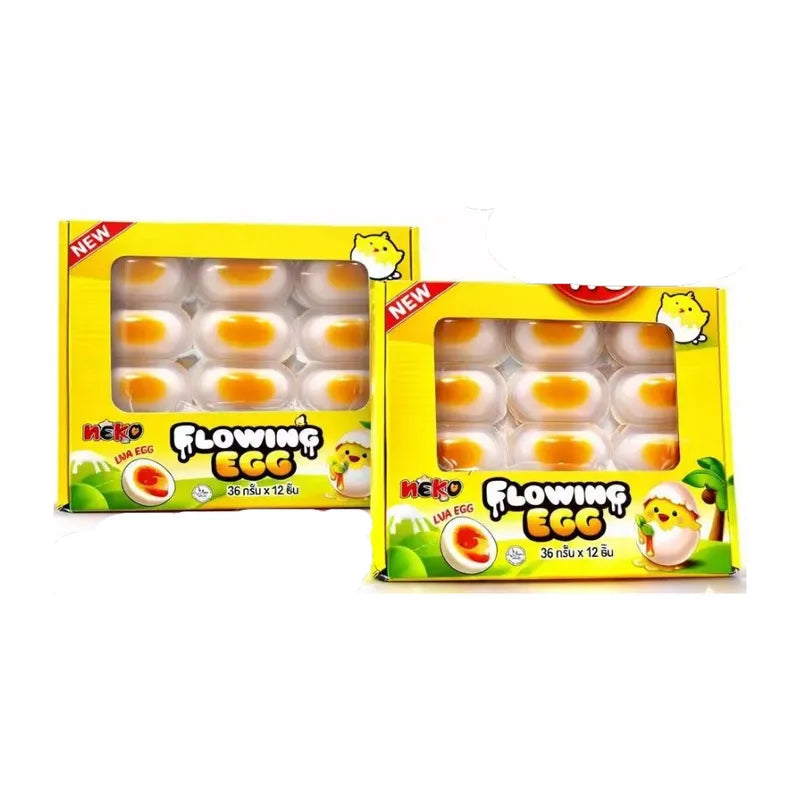 Neko-Kukki Flowing Egg snack confectionery in bright packaging, featuring playful egg-shaped treats from the Neko-Kukki brand.