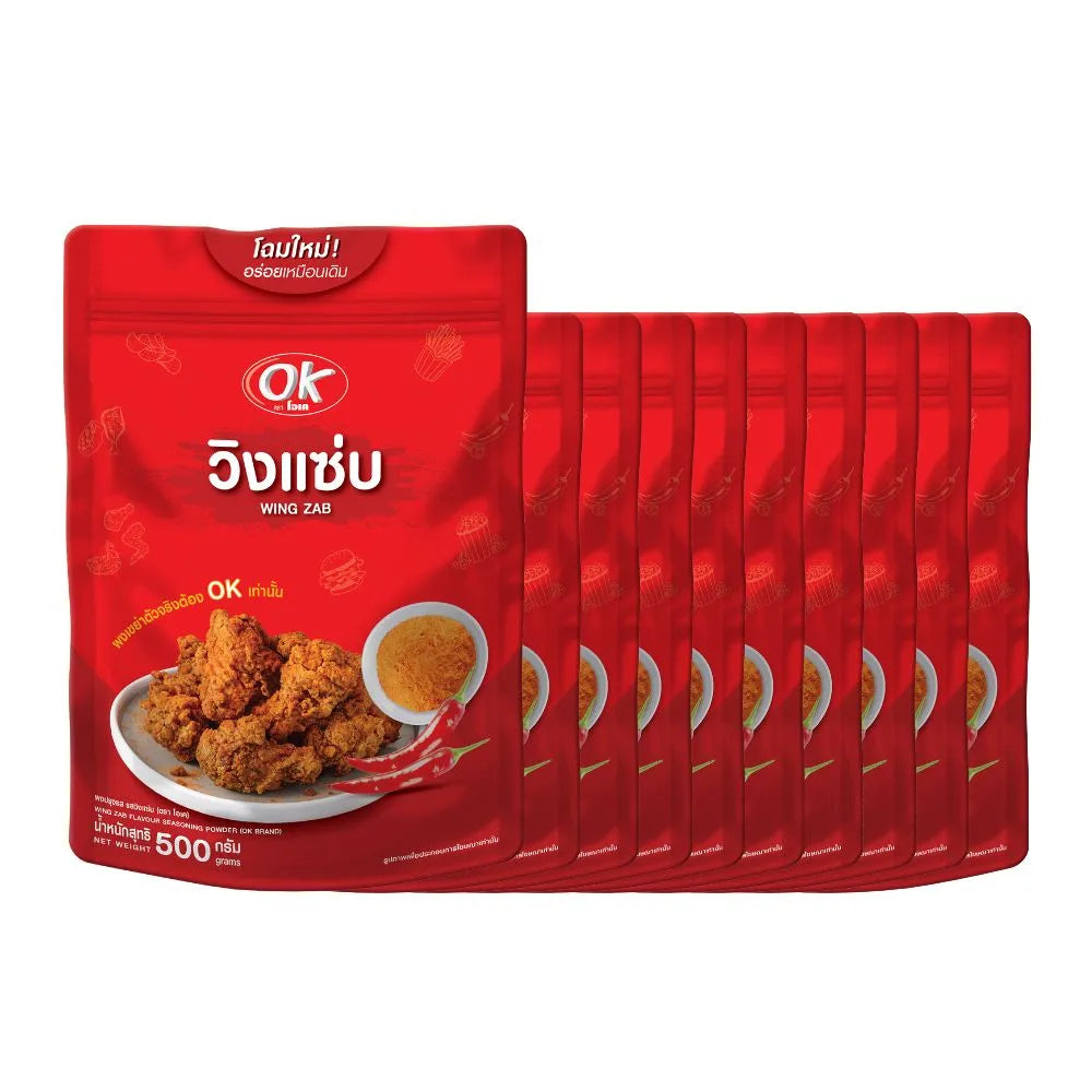 OK Shake Powder Spicy Swing flavor in 500g package, dry grocery product with spicy seasoning and bold flavor.