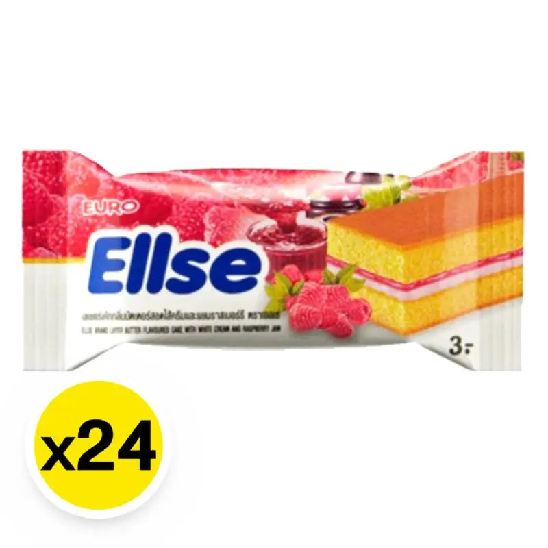 Ellse Raspberry Layer Butter Cake 15g snack, showcasing the layered cake with raspberry flavor, packaged in a clear wrapper.
