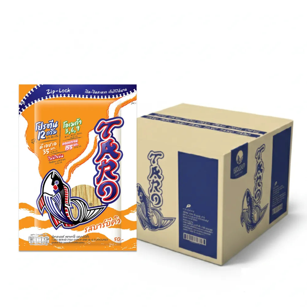 Taro Fish Snack Barbecue flavored, 50g pack, popular dry grocery snack from TARO, with fish-shaped pieces ready to enjoy.