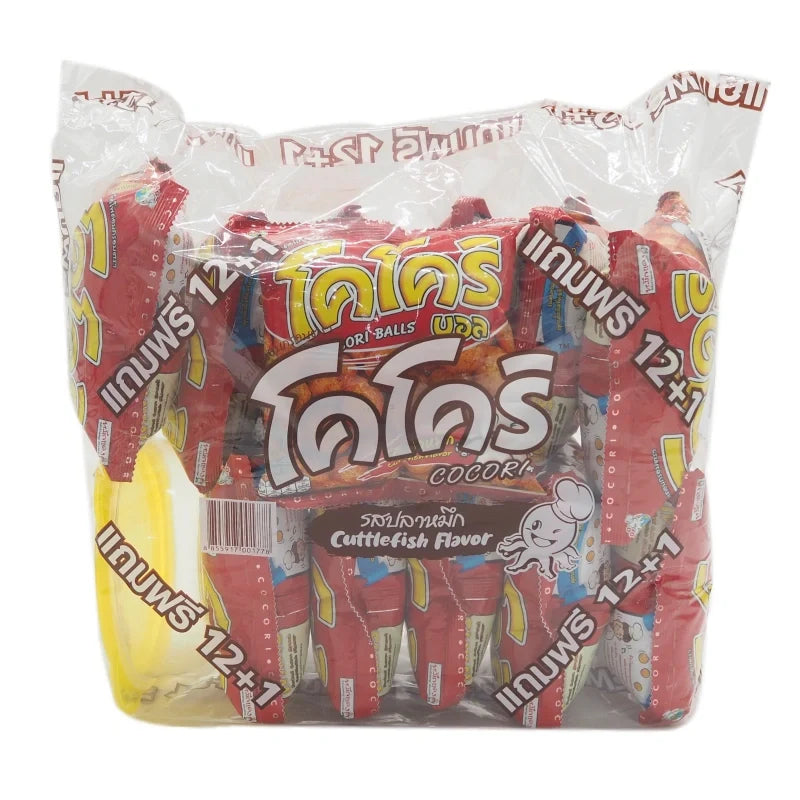 Cocori Ball Corn Snack in squid flavor, 12g x 12 packs, crispy crunchy corn snack from COCORI for dry grocery and snacks.