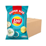 LAYS Classic Sour Cream & Onion snack bags, 180g x12, featuring crispy potato chips with sour cream and onion flavor.