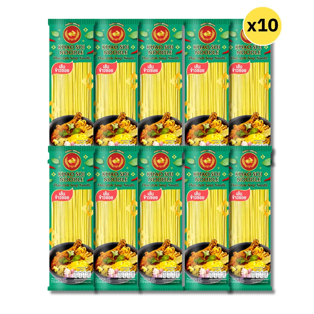 Rabbit Brand Khao SOI Noodles 200g dry grocery package, showcasing the noodle package with branding and product details.