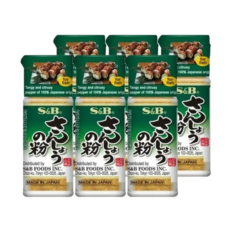 S & B Yakitori Chicken and Teriyaki Fish flavor bottles, 8g each, in a pack of six for dry grocery use