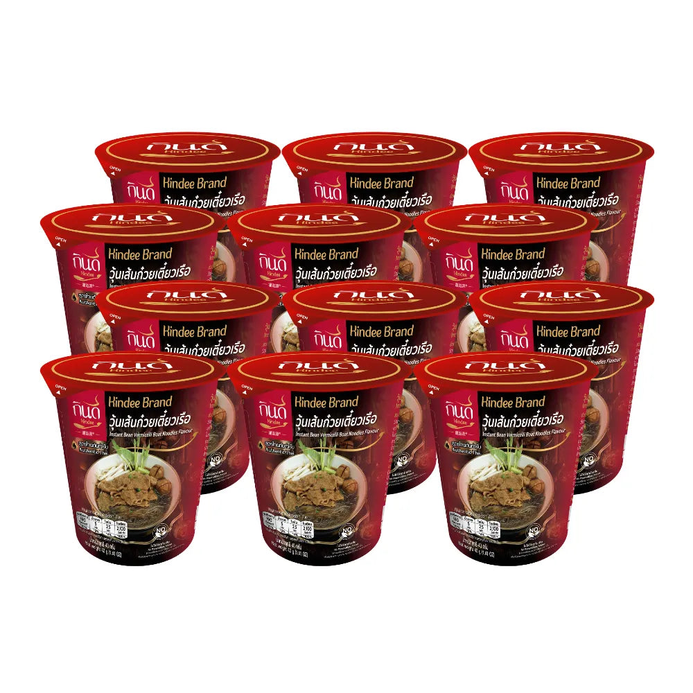 Kindee Glass Noodle Cup 40g, dry grocery product, showing packaged transparent glass noodles in a cup.