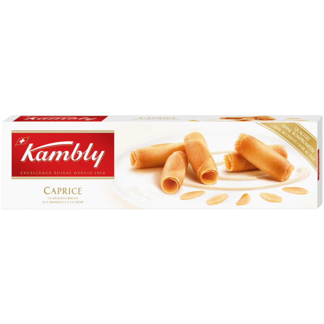 Kambly Coprice confectionery snacks in a colorful package, featuring assorted cookie and biscuit varieties.