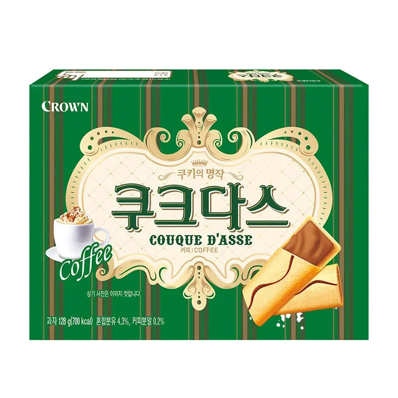 Crown Couque D’Asse Coffee Torte 128g, a rich, layered confectionery snack with coffee flavor and crispy texture.