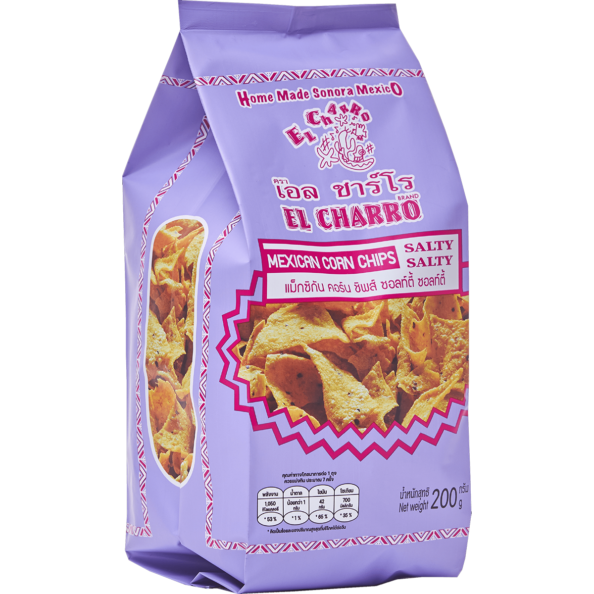 El Charro Mexican Corn Chips Salty snack in a bright package, showcasing crispy, salted corn chips perfect for snacking.