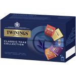 Twinings Classic Scented Pack of tea drinks with colorful packaging, showcasing the Twinings brand and variety of tea flavors.