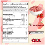 Oly High Protein Cereal Strawberry in a bowl, showing red strawberry-flavored cereal pieces and milk, close-up view.