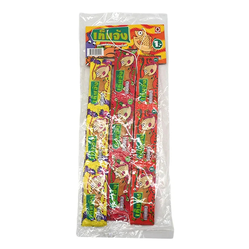 Tenjung Fish Snack Mix in 1.7g package, dry grocery product featuring assorted dried fish snacks, from the TENJUNG brand.